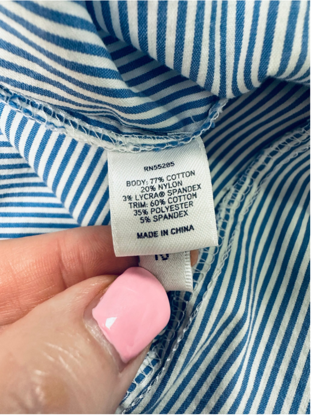 Express Design Studio Blue White Pinstripe Contrast Cuff Button Career Blouse - Picture 12 of 13